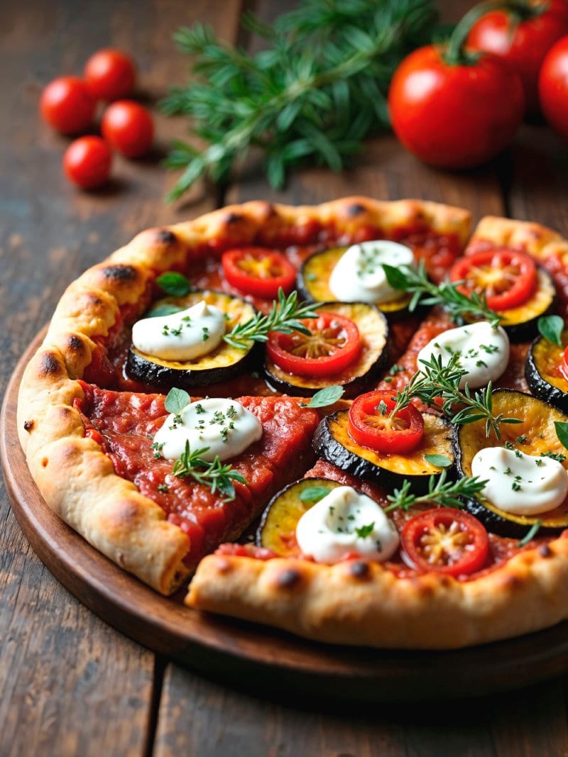 Pizza artigianale con melanzane grigliate, burrata e pomodorini - Le Contrade Legnano